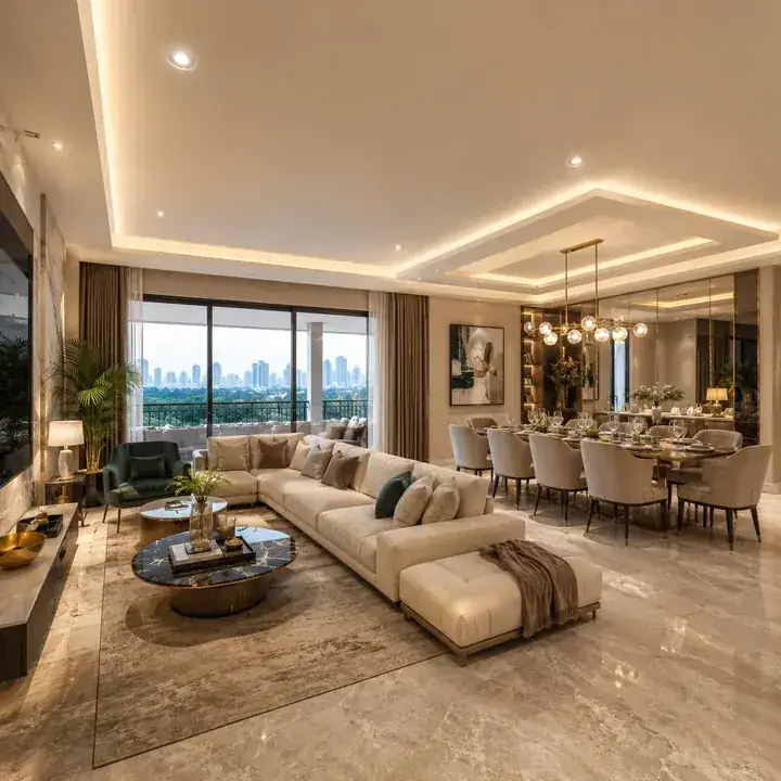 Prestige Battersea representative living-dining interior with premium finishes Prestige Battersea representative living-dining interior with premium finishes